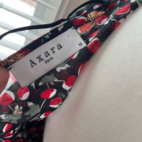 [M]Axara Paris Deep V Tied Neck S/S Cherry Pinapple Chiffon Dress - Picture 10 of 13
